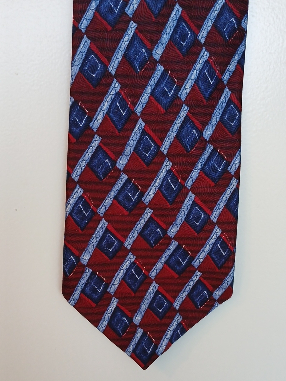 Austin Reed Geometric Diamonds Maroon Blue Silk Tie Made In England